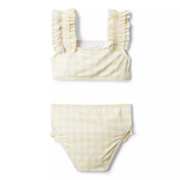 Janie & Jack Toddler Girls Yellow Gingham Ruffle Swimsuit - Size 18-24 Months - Picture 1 of 6